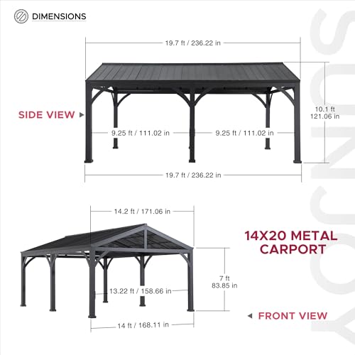Sunjoy Carport 14ft x 20ft Outdoor Gazebo Heavy Duty Garage Car Shelter Brown/Black