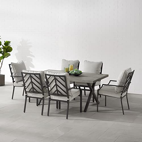 Crosley Furniture Otto 7-Piece Chevron Outdoor Dining Set Matte Black with Gray Cushions