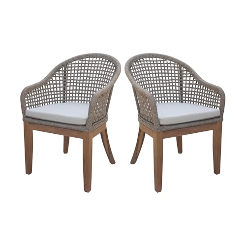 IC INTERNATIONAL CONCEPTS Set of Two Outdoor Teak Patio Dining Chairs with Cushions Natural