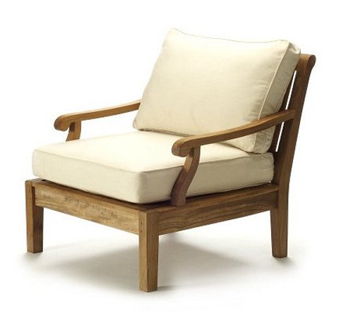 WholesaleTeak Luxurious 4 Piece Teak Sofa Chair Set - 2 Lounge Chairs, Ottoman & Side Table - Sack Collection