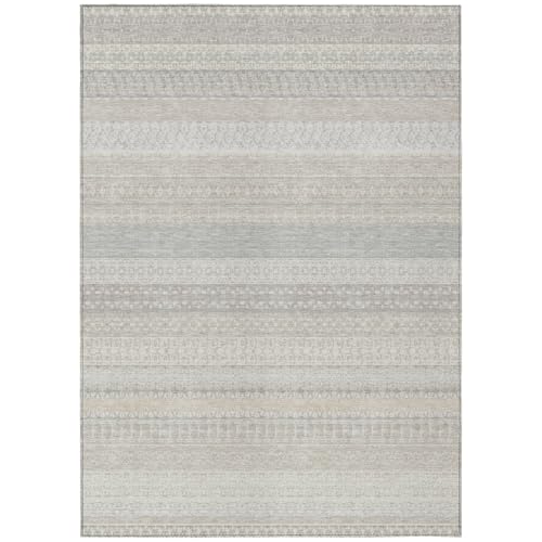 HomeRoots 10' x 14' Ivory Striped Washable Non-Skid Indoor Outdoor Area Rug Ivory