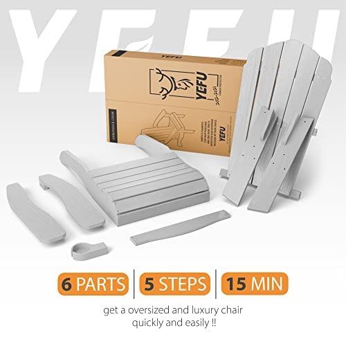 YEFU Oversized Plastic Adirondack Chair Set of 2 with Cup-Holder Weather Resistant Grey