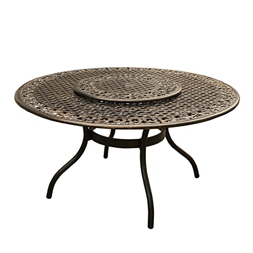 Oakland Living Modern Ornate Outdoor Mesh Aluminum 59-in Round Patio Dining Set with Lazy Susan and Six Chairs Bronze