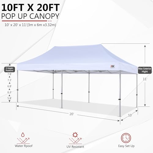 ABCCANOPY Aluminum Pop Up Canopy Tent 10x20 Heavy Duty with 6 Sandbags White