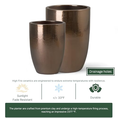 Emissary Gold Stoneware Round Planters Set of 2 23in L x 32in H