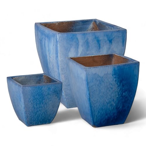 Emissary Square Stoneware Planter Set of 3 Blue