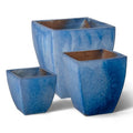 Emissary Square Stoneware Planter Set of 3 Blue