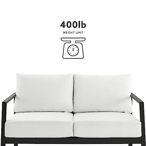 Linon Greyton Aluminum Frame Outdoor Loveseat with Removable Cushions Black & White