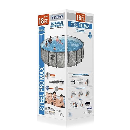 Bestway Steel Pro MAX 18ft x 48in Round Metal Frame Above Ground Swimming Pool Set Gray