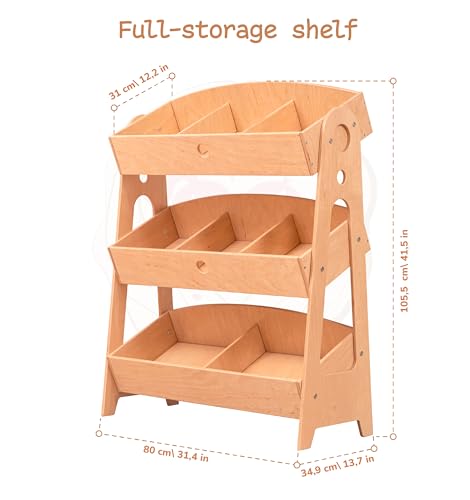 Wood And Hearts Montessori 3-Tier Shelf Natural Wood