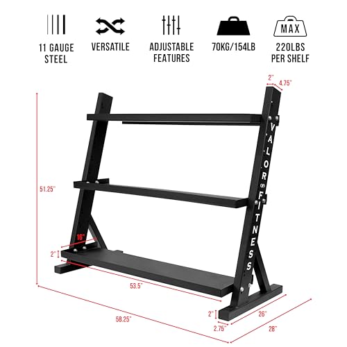 Valor Fitness Multi-Purpose Adjustable 3-Tier Storage Rack for Fitness Equipment BG-30