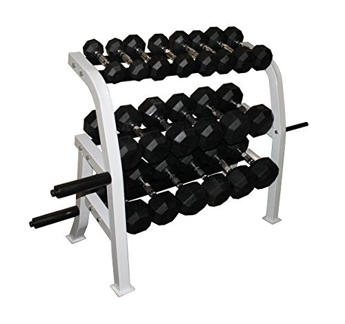 Ader Sporting Goods Rubber Dumbbells Set with Rack and Mat Black/White