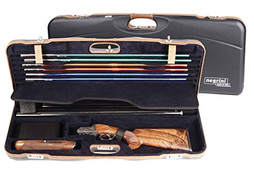 Negrini OU Deluxe High Rib Skeet Shotgun Case with Tube Set Navy/Tobacco Leather/Navy