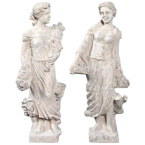 Design Toscano Flora and Proserpina Outdoor Garden Statues Set of Two 44 inch Antique Stone