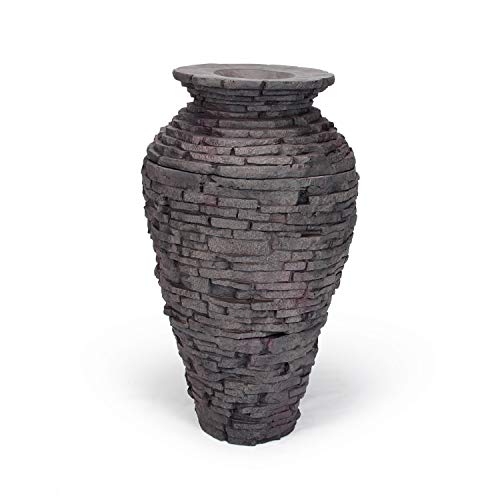 Aquascape Stacked Slate Urn Fountain Kit with Pump and Basin 32 Inches Tall Gray