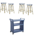 Furniture of America FOA Aluminum 30-Inch Patio Barstools with Bar Cart 5PC Set Blue