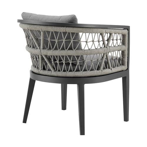 Armen Living Zella Outdoor Patio Dining Chair Set of 2 Aluminum Light Gray Rope with Earl Gray Cushions