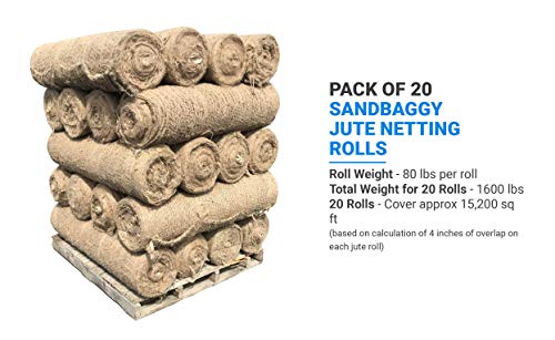 Sandbaggy Jute Netting Roll - 225 ft x 4 ft Erosion Control Matting - Brown (20 Rolls)