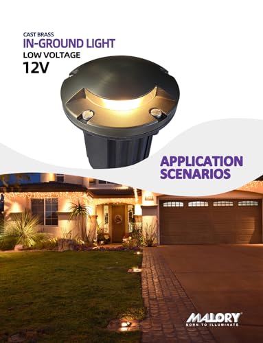 MALORY Brass Top Cover Landscape Well Lights 12V Low Voltage Outdoor In Ground Lights One-Direction Turret 10-Pack with Bulb