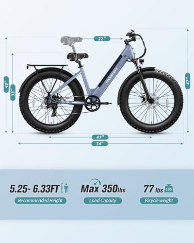 PUCKIPUPPY Electric Bike 960W 48V 15AH 28MPH 26" Fat Tire Grayish Blue