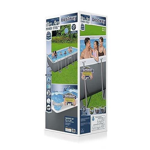 Bestway Power Steel Rectangular Metal Frame Swimming Pool Set Gray