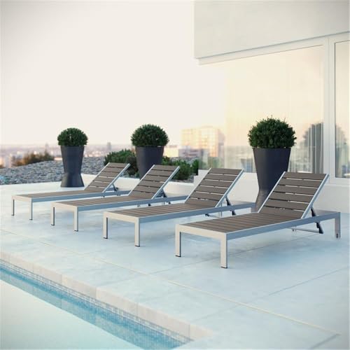 Pemberly Row Aluminum Patio Chaise Lounge Chair Set of 4 Grey