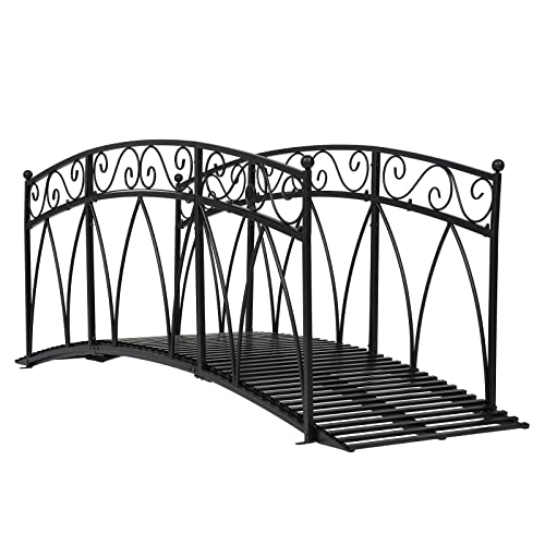 Kinpaw 8FT Extra Large Garden Bridge with High Guardrails Black