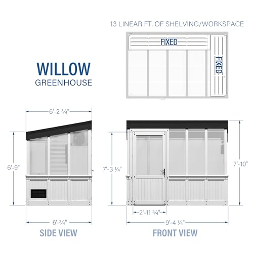 Backyard Discovery Willow 9' x 6' White Cedar Wood Greenhouse Kit with Exhaust Fan and Shelves White