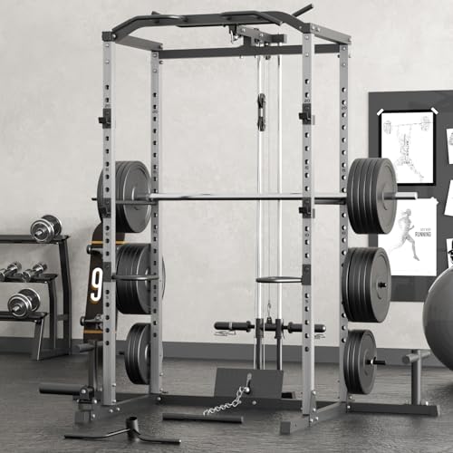 VANSWE Power Rack Olympic Power Cage Home Gym Equipment Black&Silver