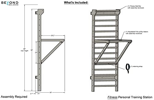 Beyond Balance Personal Training Tower: Fitness Stall Bars with Adjustable Pull-Up Dip Bar Attachment (1.5" Round, Poplar Rungs)
