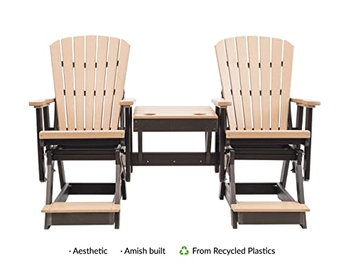 EcOasis Grand Lake Amish Crafted Poly Outdoor Adirondack Double Balcony Glider Weatherwood on Black