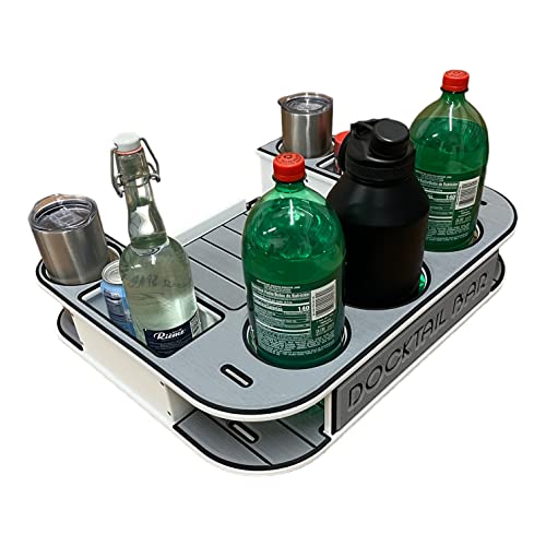 Docktail Butler Boat Table Caddy Organizer with Rod Holder Mount Storm Gray over Black