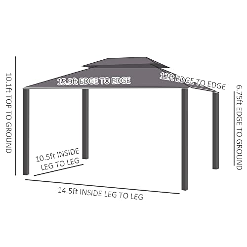 Outsunny 12' x 16' Hardtop Gazebo with Curtains and Netting Coffee