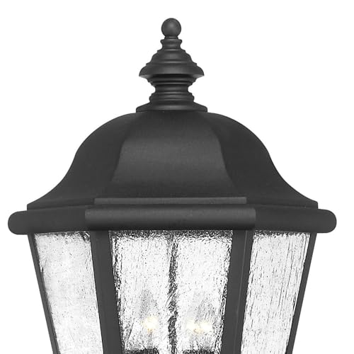 Hinkley Edgewater Large Outdoor Lantern with 4 LED Bulbs, Aluminum, Clear Seedy Glass, Black Finish