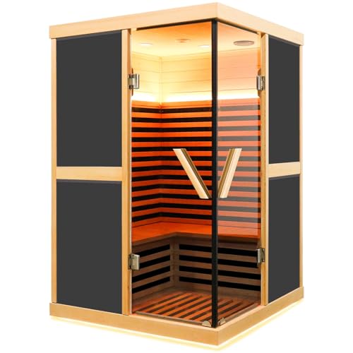 RIGO 2-Person Infrared Sauna Hemlock Wood with LED Control and Glass Doors 1980W