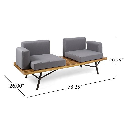 Kaimei Acacia Wood Outdoor Loveseat Set with Table - Patio Furniture - Natural Grey