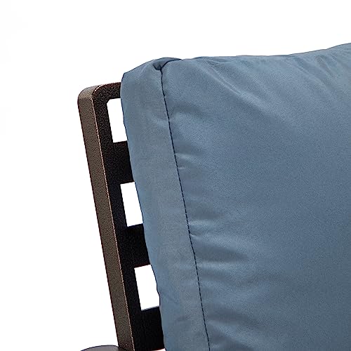 LeisureMod Walbrooke Modern 3-Piece Outdoor Set with Brown Aluminum Frame and Cushions Navy Blue
