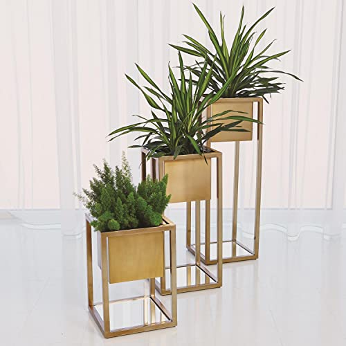 Global Views Escher Pedestal Planter Brass Multi Color