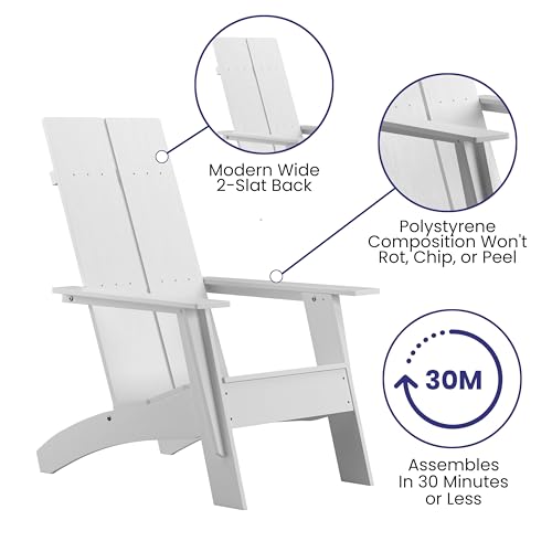 EMMA + OLIVER 4 Harmon Adirondack Chairs & Fire Pit Set White
