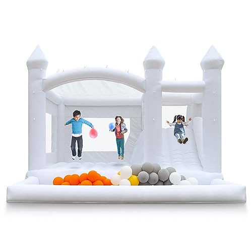 POYOUNGHU White Bounce House with Slide & Ball Pit 15FTx13FT Inflatable for Kids Party