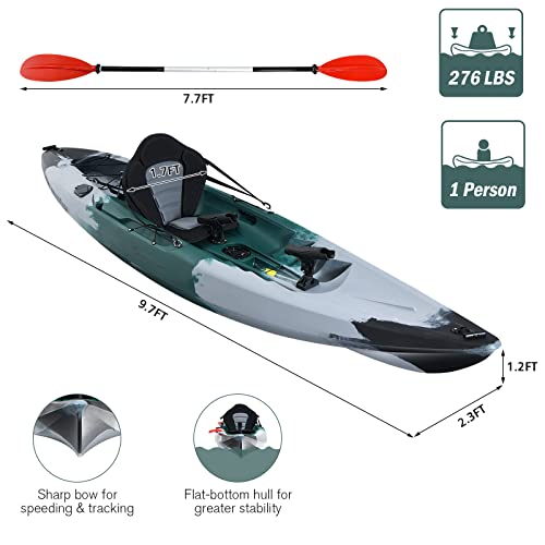 GLOBALWAY 9.7FT Sit-On-Top Fishing Kayak with Paddle & Rod Holders Gray + Green