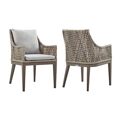 Armen Living Grenada Outdoor Wicker Aluminum Dining Chair Set of 2 Beige