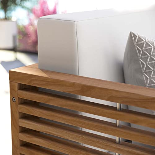 Modway Carlsbad Modern Teak Wood Fabric Patio Loveseat Natural White