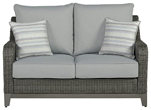 Signature Design by Ashley Outdoor Elite Park Patio Wicker Loveseat with Cushion Grey