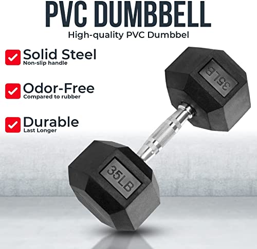 Iron Crush Hex Dumbbell Sets - Heavy Duty PVC Coated Weights, Chrome-Plated Handles
