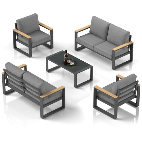 RoyalCraft Aluminum Outdoor Patio Furniture Set 6-Seats with Coffee Table Grey