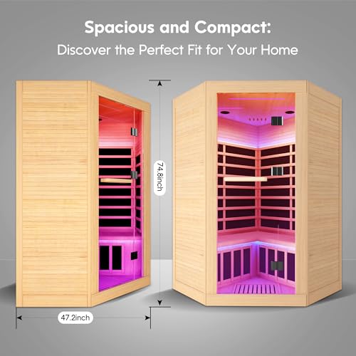 ToTibuy Corner Infrared Sauna 2-3 Person Canadian Hemlock Low-EMF Wood Color