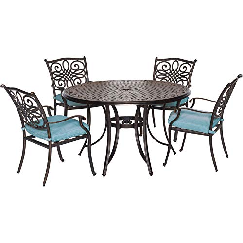 Hanover Traditions 5 Piece Patio Dining Set with Blue Cushions