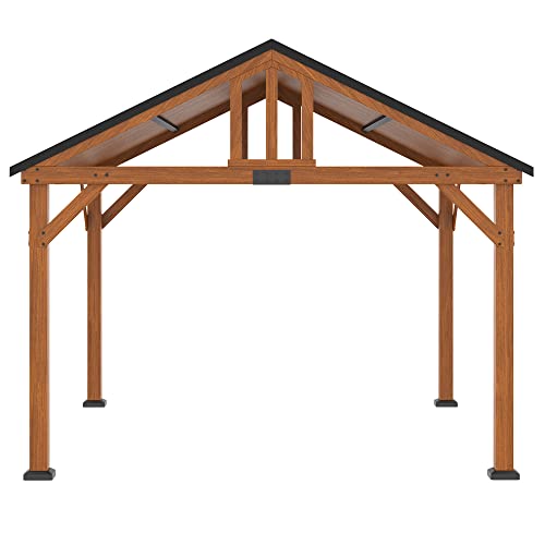 Outsunny 11' x 12' Hardtop Gazebo with Wooden Frame and Asphalt Roof Brown