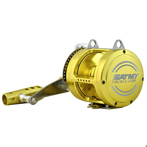 EAT MY TACKLE 30 Wide 2 Speed Fishing Reels on 30-50 Pound Tournament Rods Gold (2 Pack)